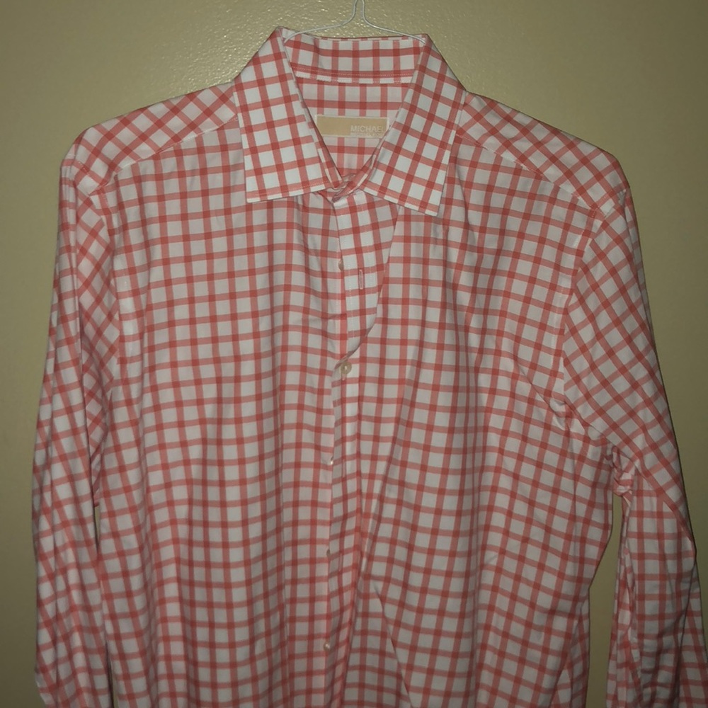 Michael Kors Mens Coral Plaid 16 1/2 34/35 SlimFit